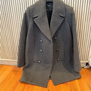 Maje Charcoal Double-Breasted Pea Coat